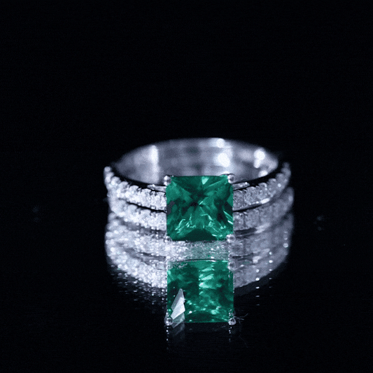Lab Grown Emerald Princess Cut Engagement Ring with Wedding Band