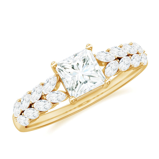 Certified Princess Cut Moissanite Split Shank Engagement Ring