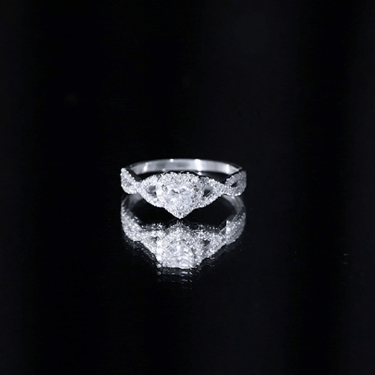 Heart Shape Moissanite Halo Engagement Ring with Infinity Band