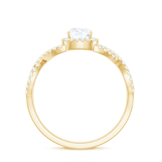 1.7 Carat Cushion Cut Moissanite Halo Engagement Ring with Crossover Shank