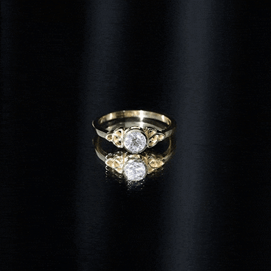 Bezel Set Moissanite Promise Ring with Celtic Knot Details