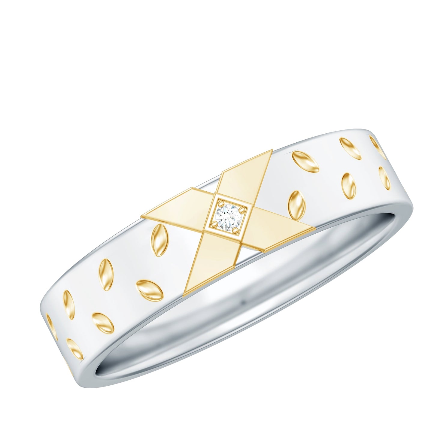 Two Tone Cross Wedding Band with Moissanite