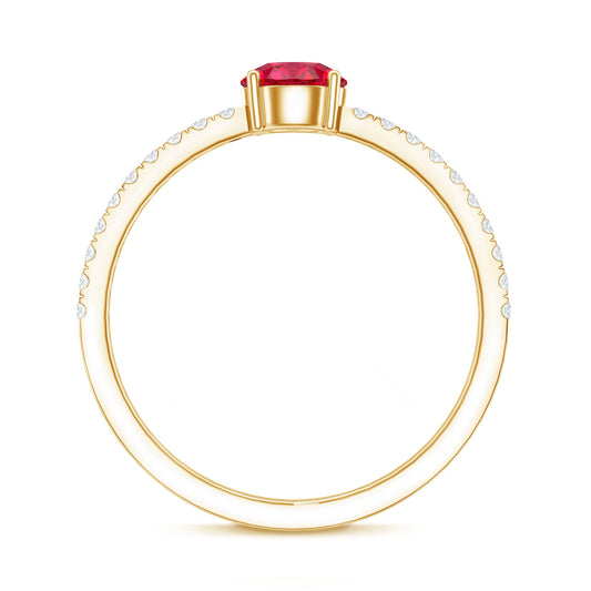 Round Lab Created Ruby Solitaire Promise Ring with Diamond