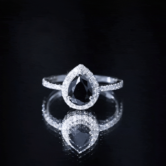 1 Carat Black Onyx Pear Engagement Ring with Diamond Halo