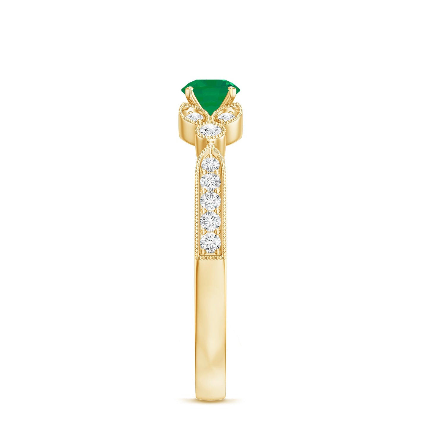 Natural Emerald Vintage Inspired Engagement Ring with Diamond
