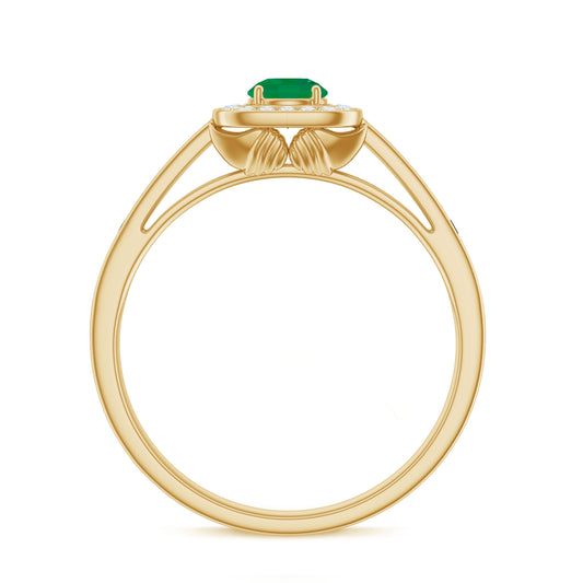 Real Half Carat Emerald Engagement Ring with Diamond Halo