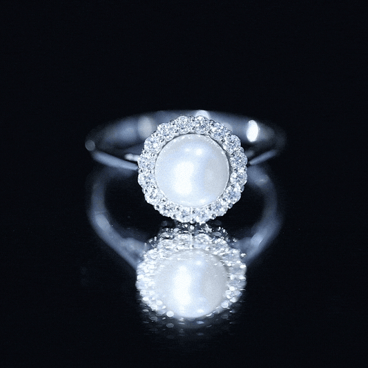 Real 7.4 Carat Freshwater Pearl Engagement Ring with Diamond Halo