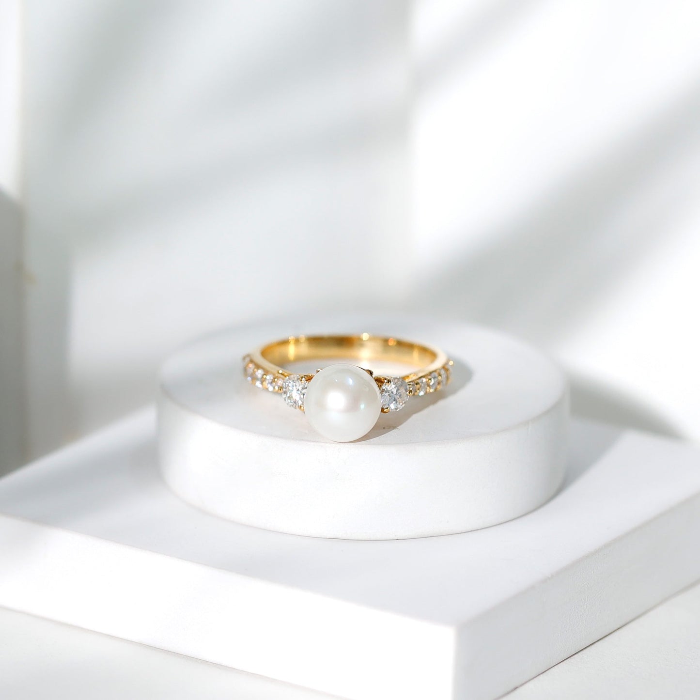 Cultured 7.4 Carat Freshwater Pearl Engagement Ring with Moissanite