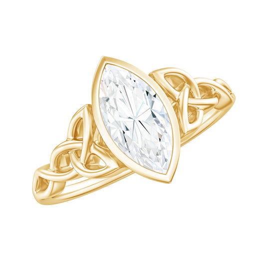Moissanite 1 Carat Marquise Cut Engagement Ring in Bezel Setting