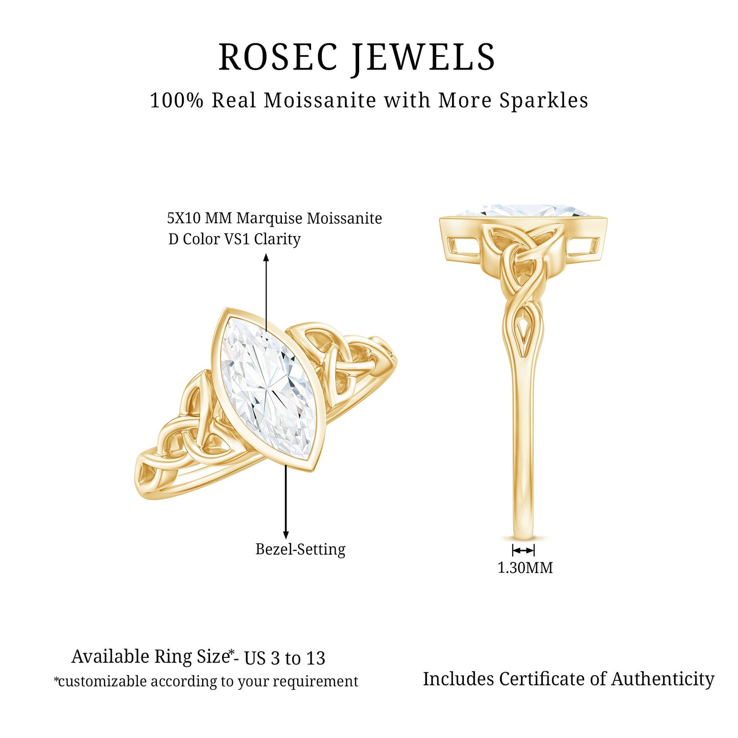 Moissanite 1 Carat Marquise Cut Engagement Ring in Bezel Setting