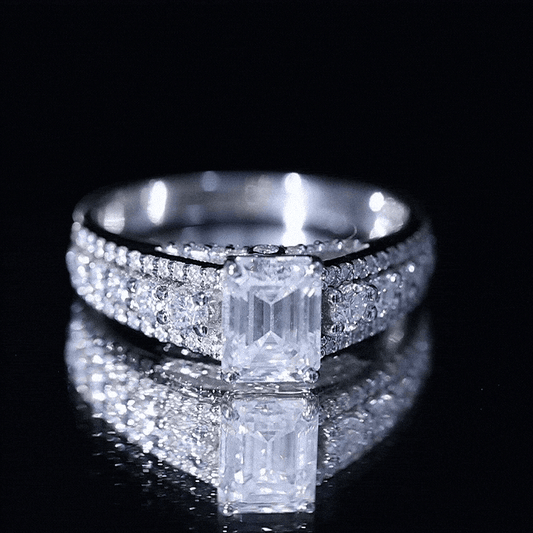 Certified Emerald Cut Moissanite Solitaire Engagement Ring for Women