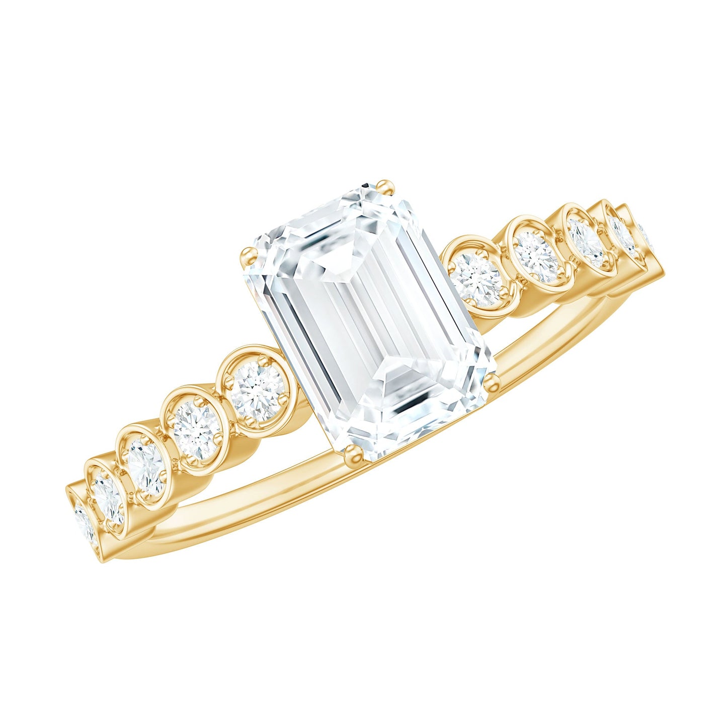 Certified Emerald Cut Moissanite Solitaire Engagement Ring with Side Stones