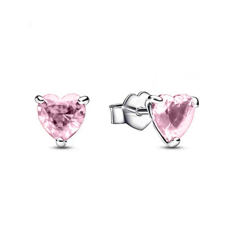 New S925 Silver Heart Stone Stud Earrings Suitable for Valentine's Day, Mother's Day, Anniversary Gift DIY Charm Jewelry
