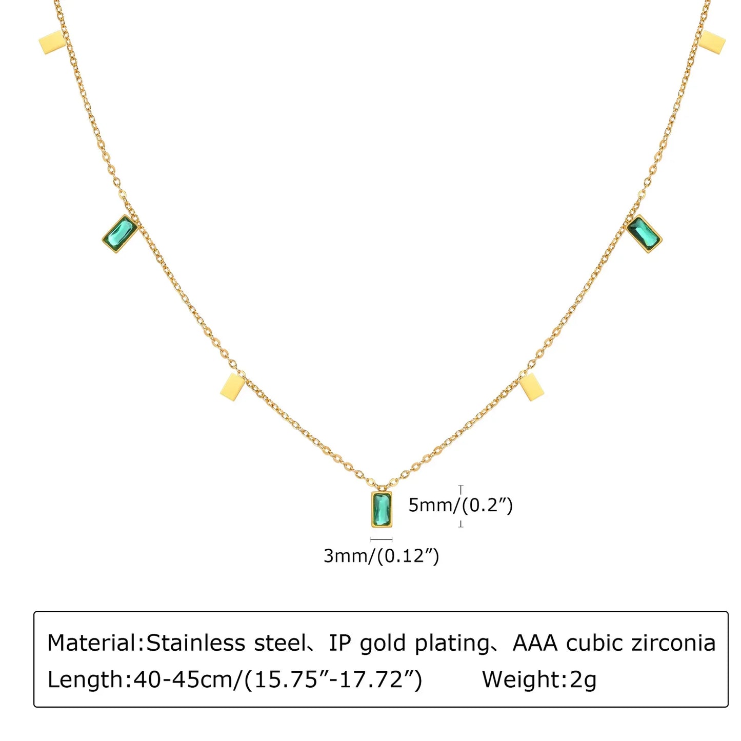 Retro Green Zircon Pendant Necklace For Women, Crystal Stone Chain Stainless Steel Gold Plated Luxury Birthday Gifts