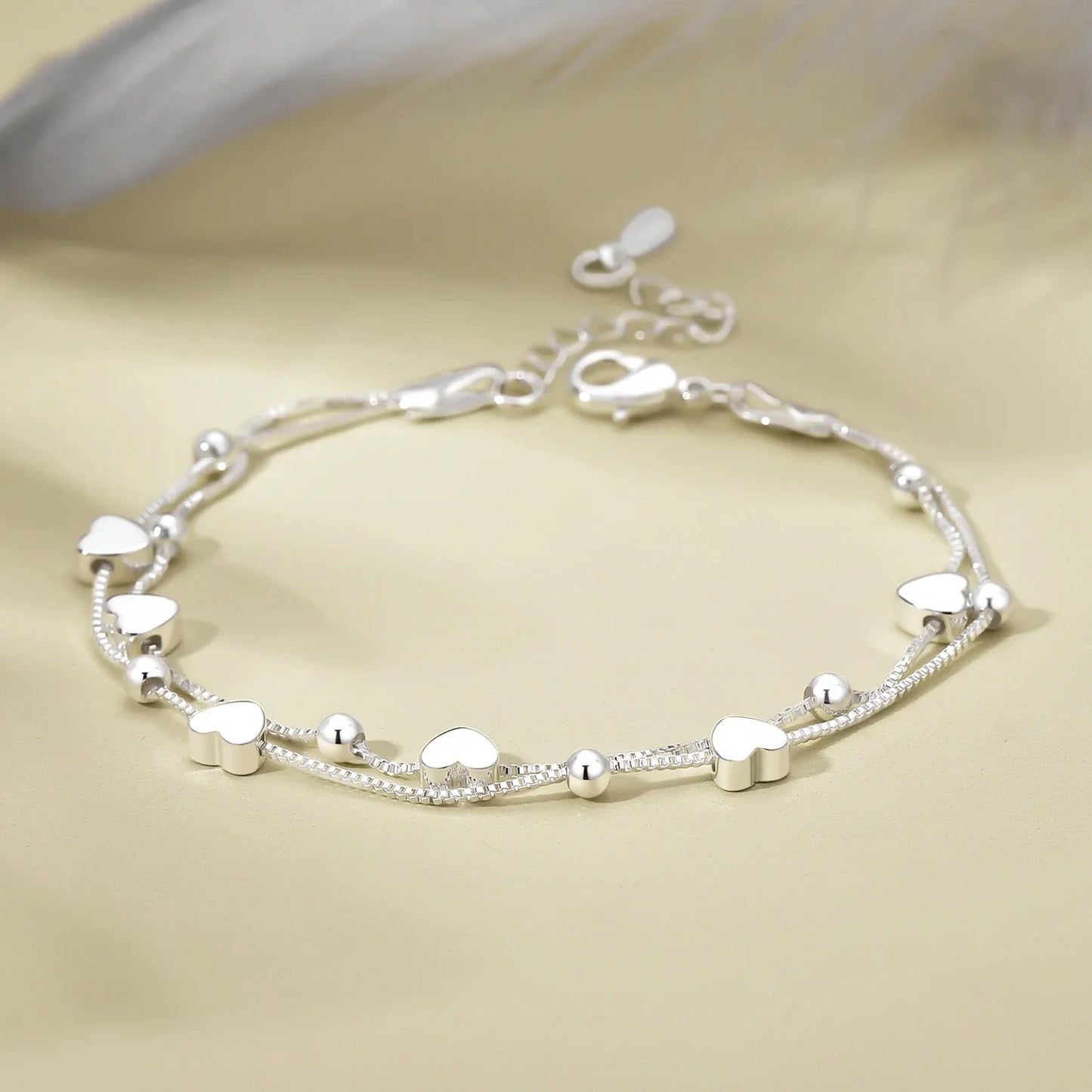 925 Sterling Silver Bracelets Woman Heart Ball Chain Charm Bracelet Couple Designer Jewelry Accessories Wholesale Jewellery