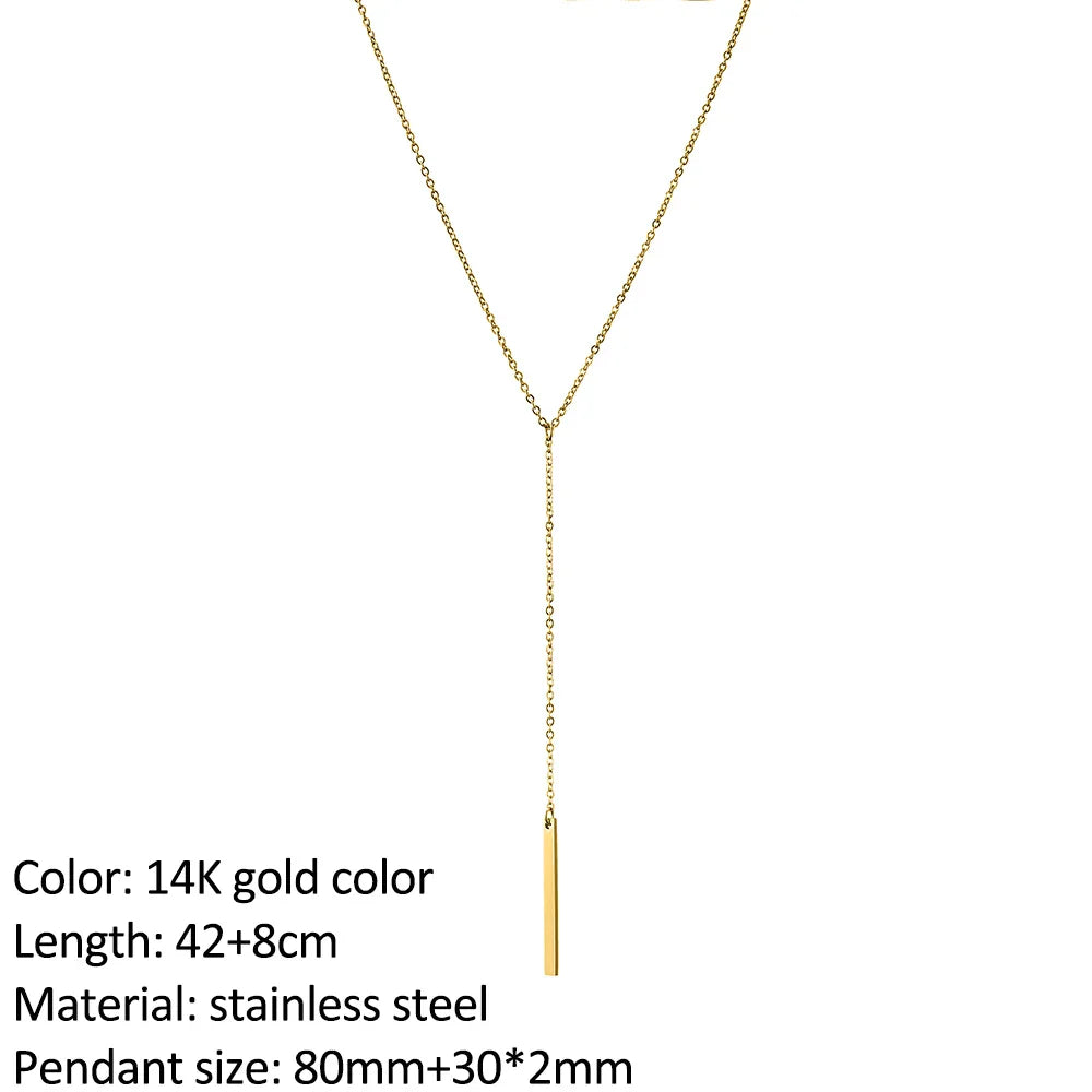 SUNIBI Vertical Bar Pendant Necklaces Stainless Steel Simple Long Lariat Chain Minimalist Dangle Necklace for Women Jewelry Gift