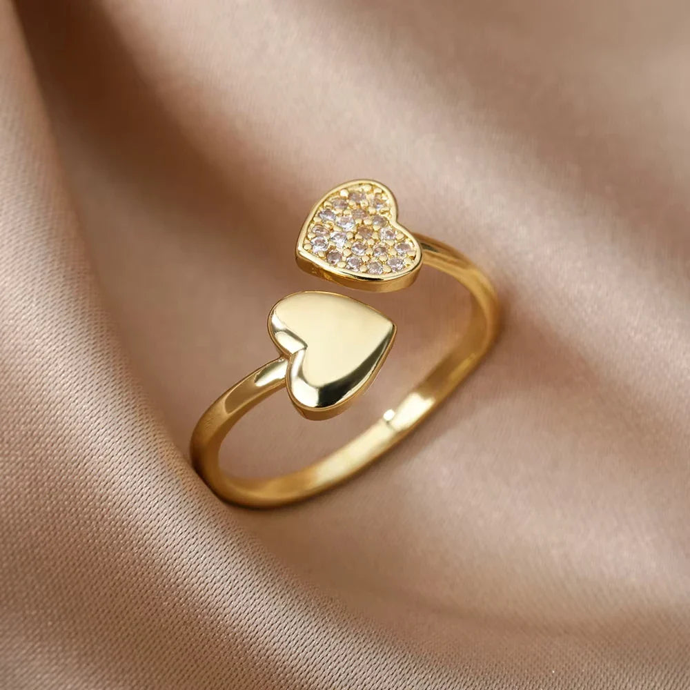 Luxury Zircon Geometric Rings For Women Stainless Steel Gold Color Open Ring Trendy Wedding Party Aesthetic Jewerly Gift Femme