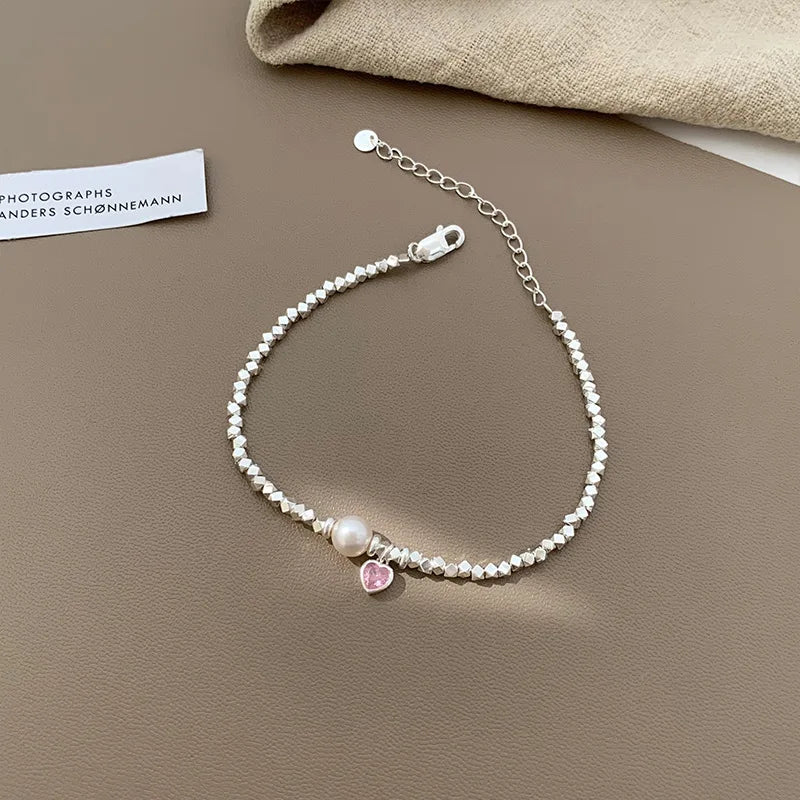 Sterling Silver plated Thai Silver Bracelet for Women Vintage Geometric Heart Love Lucky Punk Jewelry 2023 New Dropship