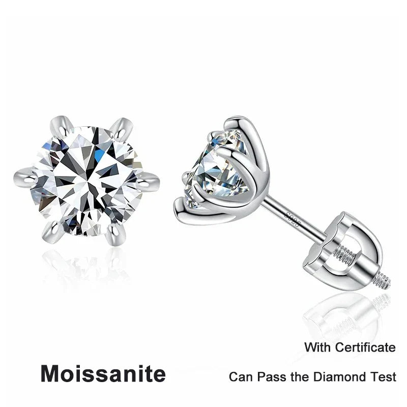 NeeTim 1ct 2ct Moissanite Screw Earrings for Women 925 Sterling Silver with Gold Plated Diamond Wedding Party Girl Stud Earrings