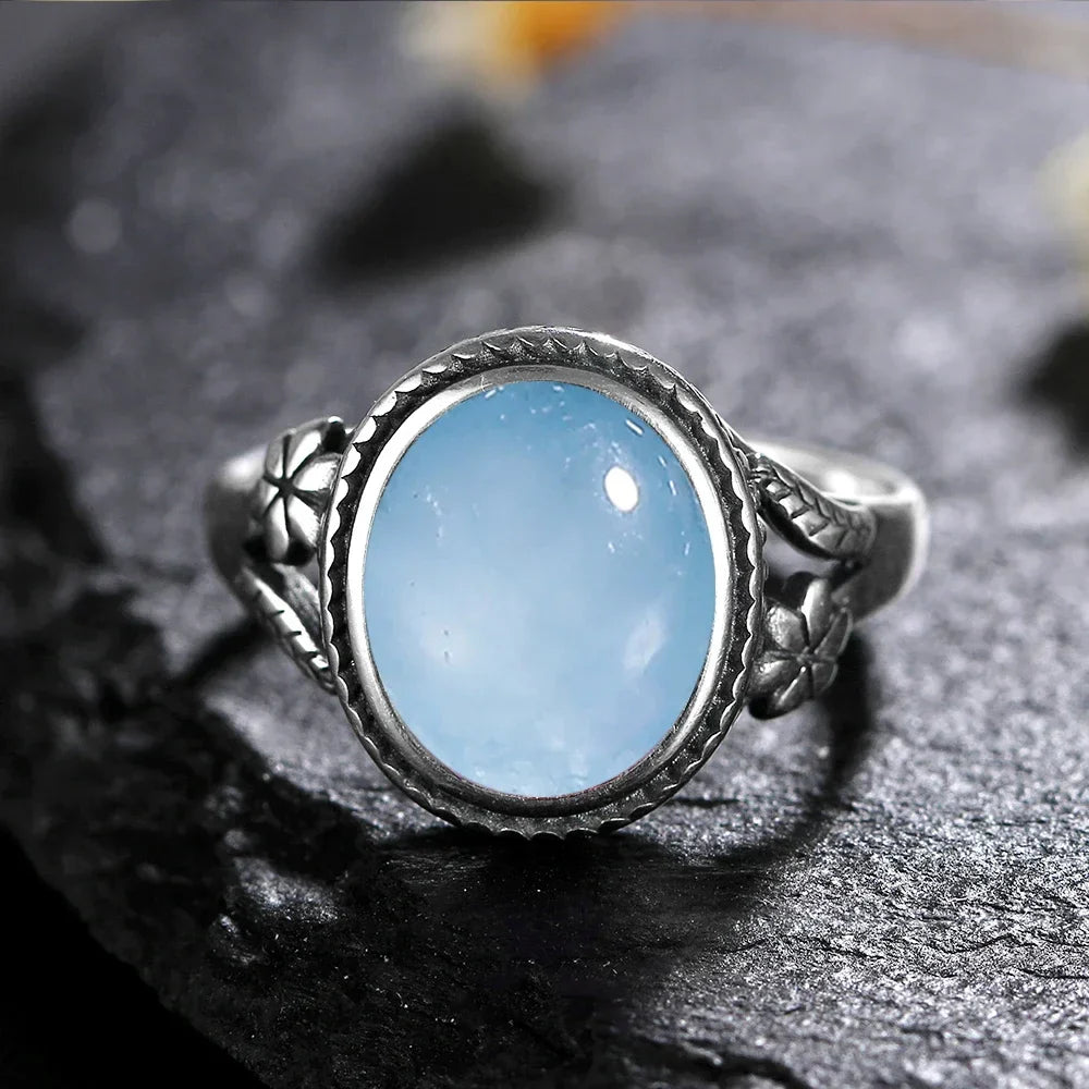 Vinatge Silver Ring Female Jewelry Natural Moonstone Tiger's Eye Personalized Rings for Women Bijoux Wedding Jewelry Gift S925