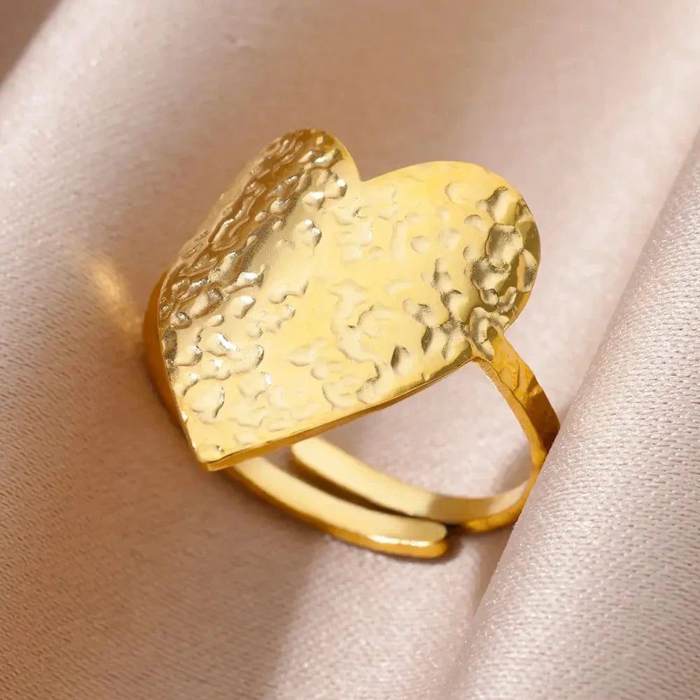 Stainless Steel Flower Rings for Women Gold Color Shell Starfish Multi Layer Hollow Out Ring Fashion Charm Jewelry Wedding Gifts