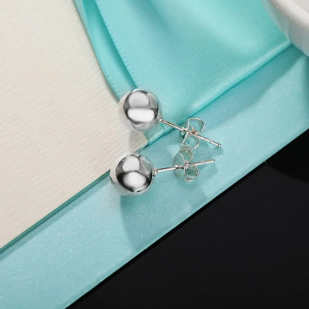 925 Sterling Silver classic 8mm 10MM beads studs Earrings for Women Fashion Christmas gifts Street all-match party Jewelry
