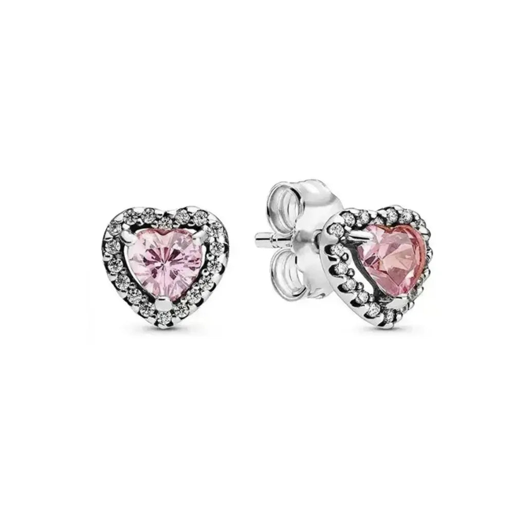 New S925 Silver Heart Stone Stud Earrings Suitable for Valentine's Day, Mother's Day, Anniversary Gift DIY Charm Jewelry