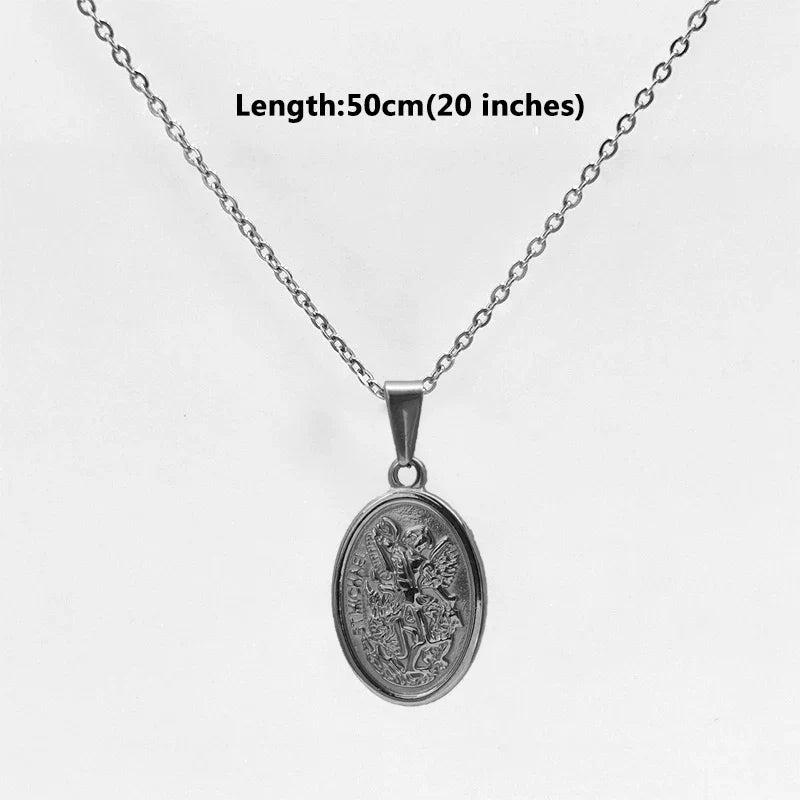 Hypoallergenic 316L Stainless Steel Gold Plated Pendant Necklace - Saint Michael & Saint Christopher, Ideal Gift for Men