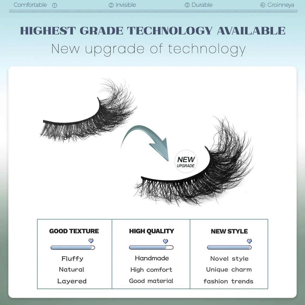 GROINNEYA Fake Lashes Fluffy Cat Eye Lashes 8D Fluffy Volume False Eyelashes D Curl Dramatic Thick Full Strip Faux Mink Lashes