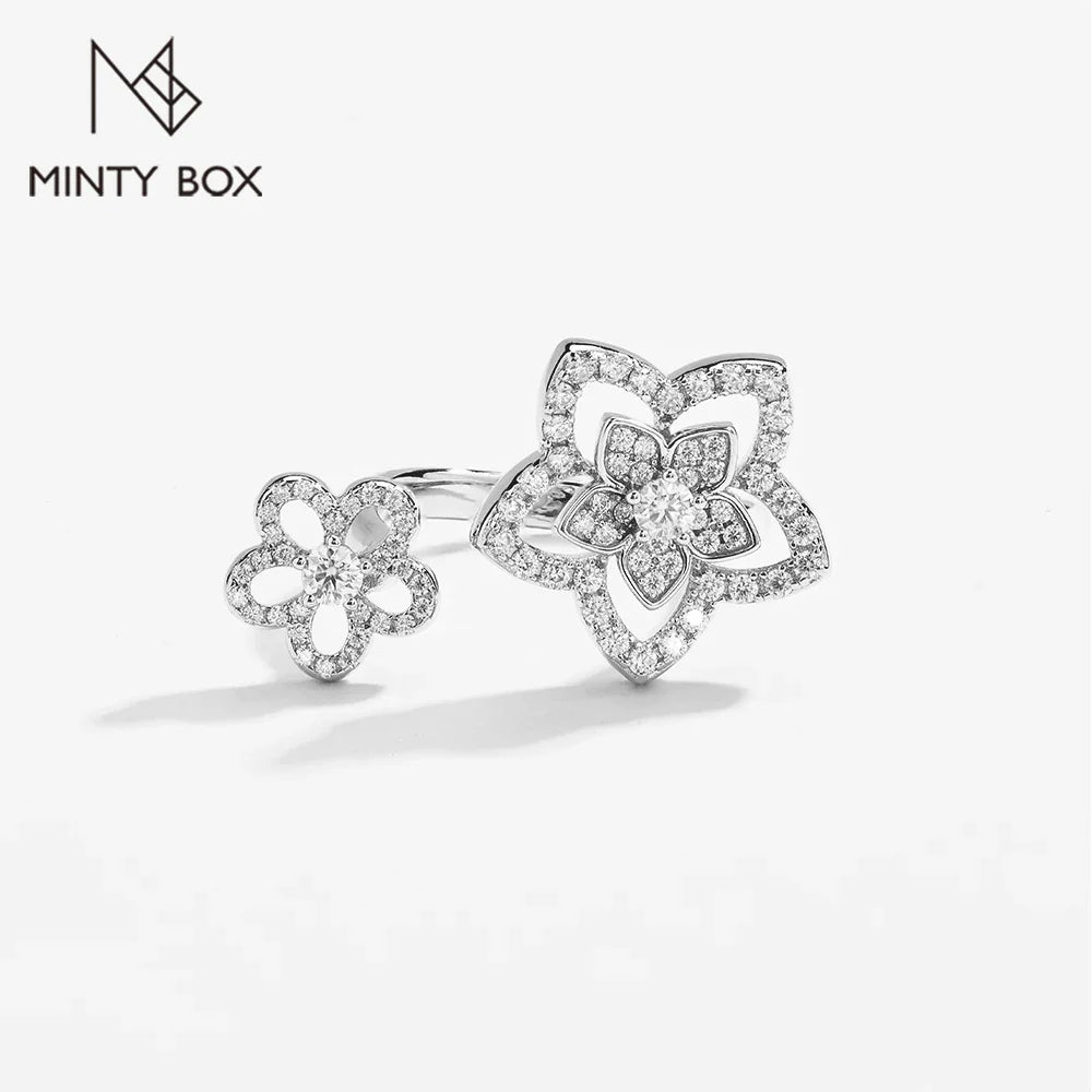 MINTYBOX S925 Sterling Sliver Flower Moissanite Rings for Women D Color Diamond Wedding Band Sparkly Fine Jewelry Certificated