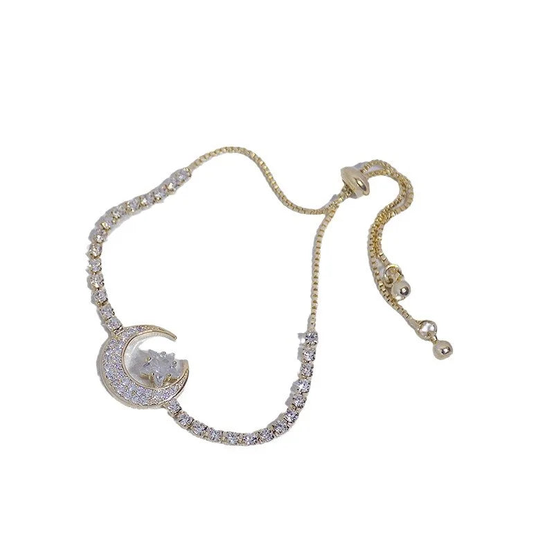 Korea New Design Fashion Jewelry Zircon Star Moon Stretch Adjustable Bracelet Girl Gift Women Custom Jewelry