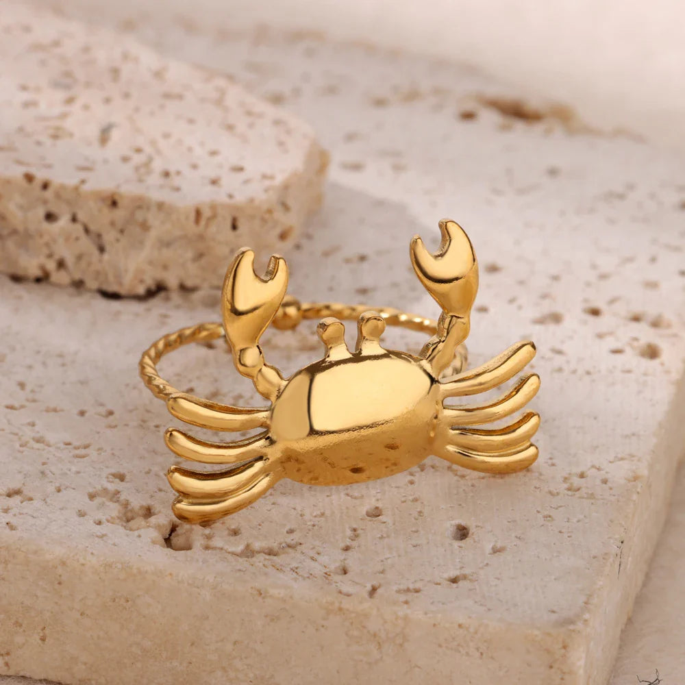 Starfish Shell Conch Stainless Steel Open Rings For Women Gold Color Adjustable Finger Ring Fashion Sea Vacation Jewelry Gifts