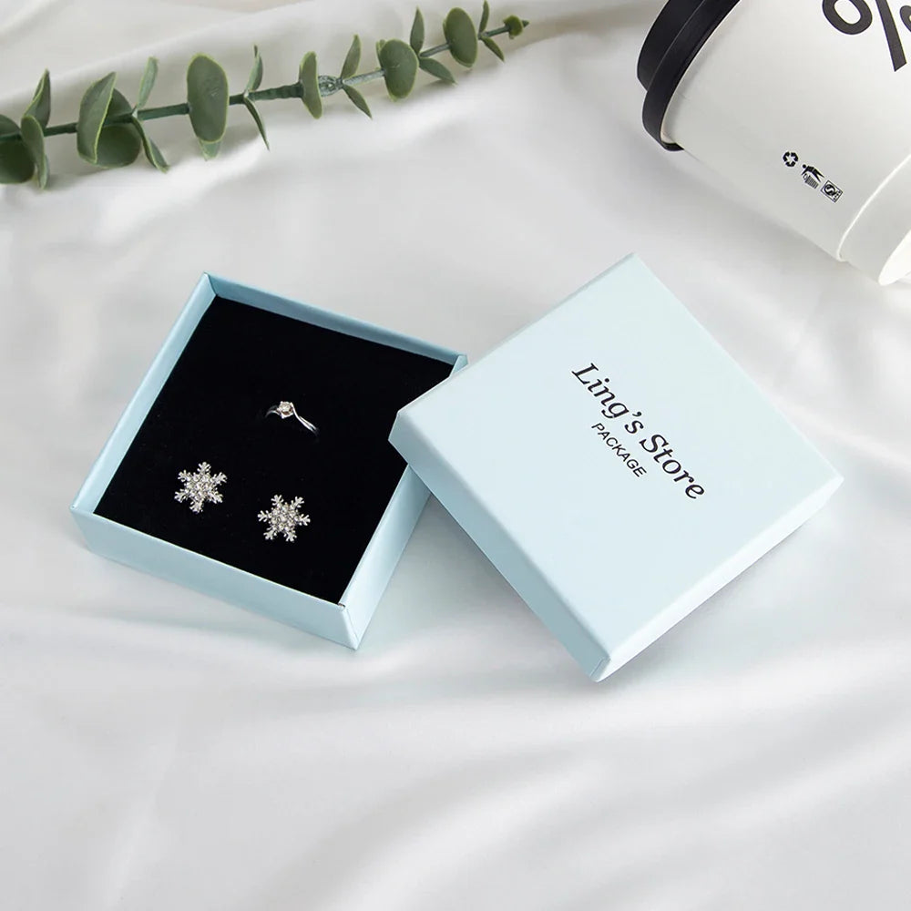 24Pcs Personalized Logo Jewelry Paper Gift Box Wedding Favors Ring Earring Necklace Pendant Bracelet Stud Bag Storage Packaging