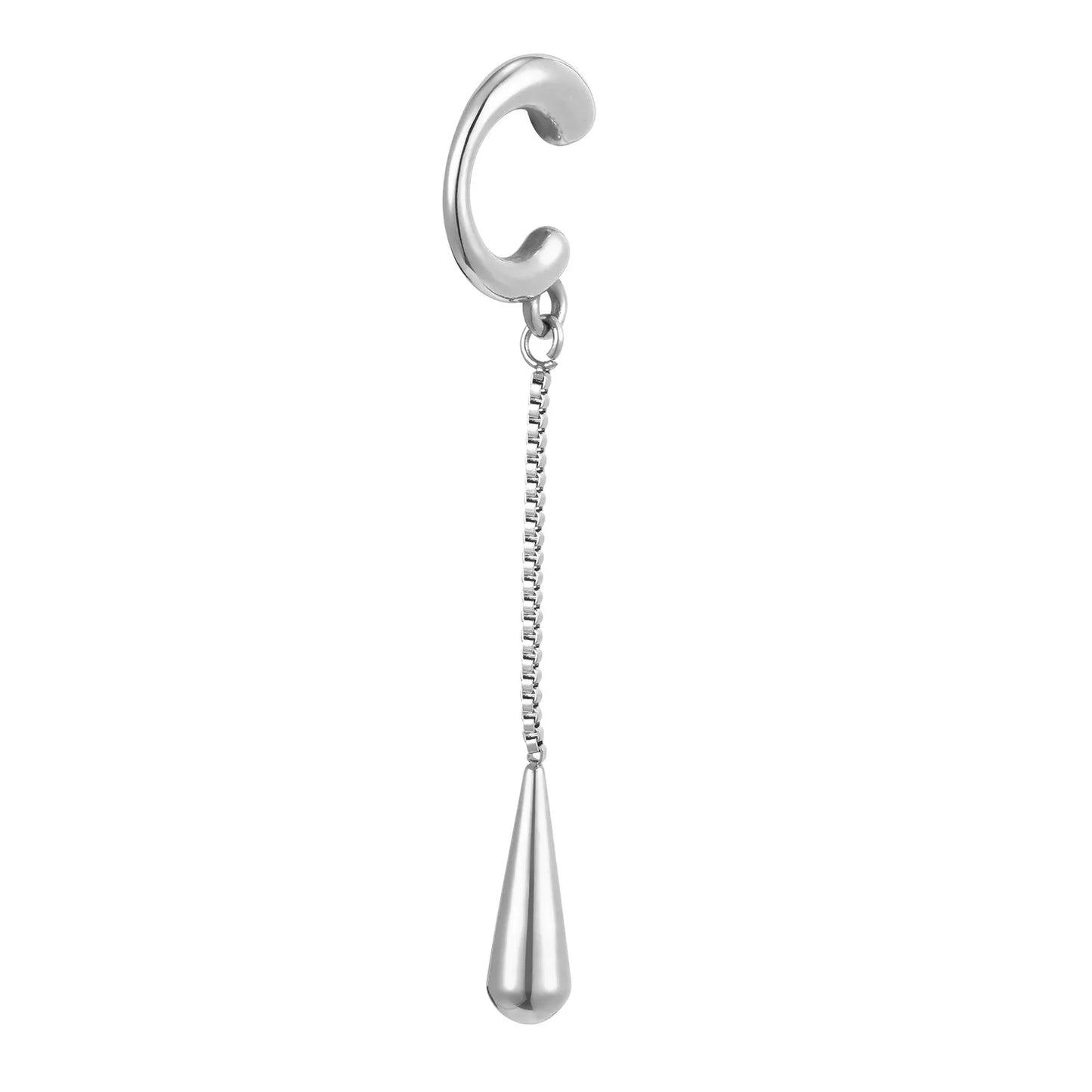 C-shaped Metal Teardrop Tassel Ear Cuff Clip Earrings for Women 1piece, No Piercings, Ear Cartilage Clips