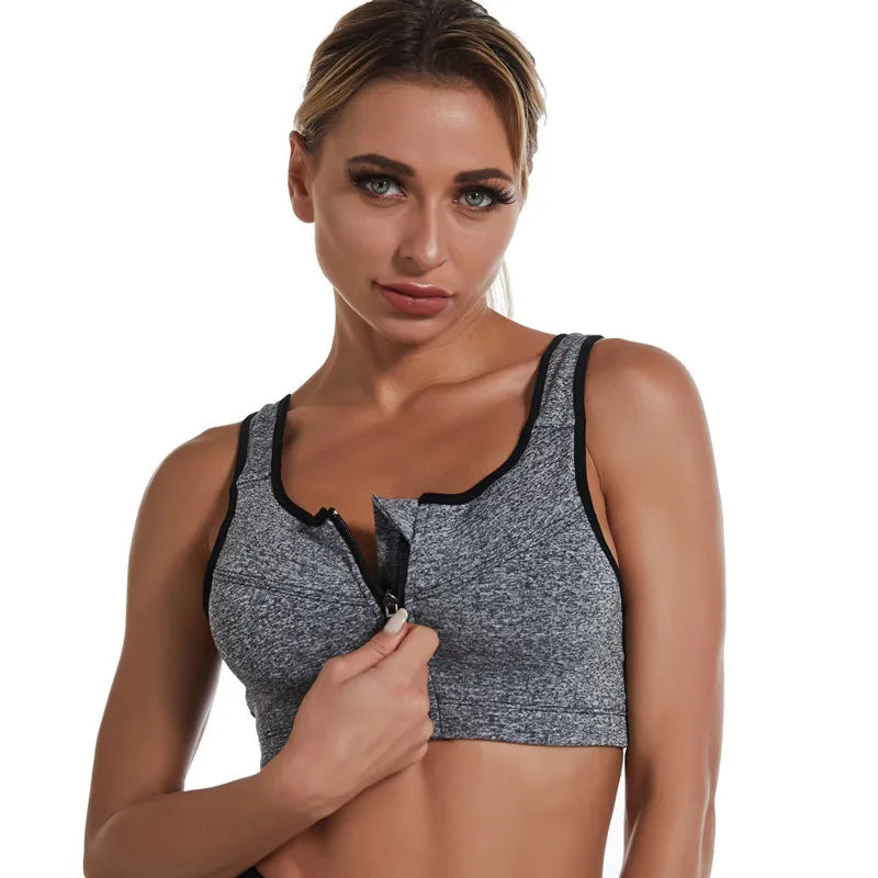 Sports Bra Women Front Zipper Push Up Gym Jogging Crop Tops Female Yoga Fitness Shockproof Vest Sujetadores Sport Bras for Women