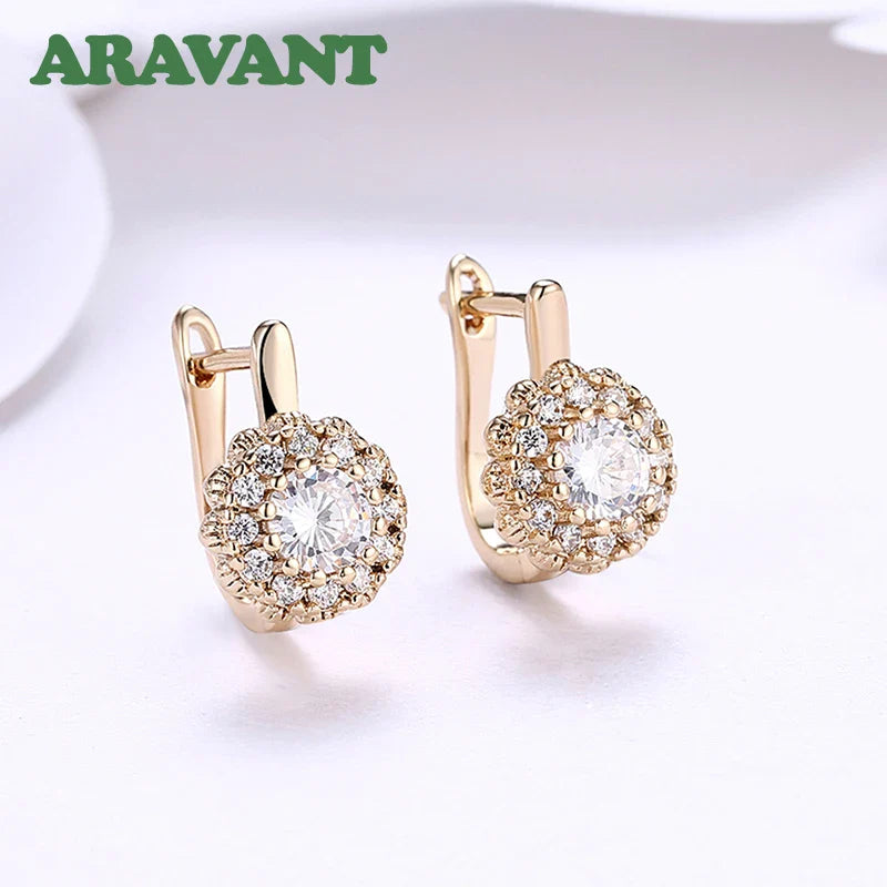 Aravant 925 Silver 18K Gold Cubic Zirconia Flower Gold Drop Earrings For Women Wedding Fashion Jewelry