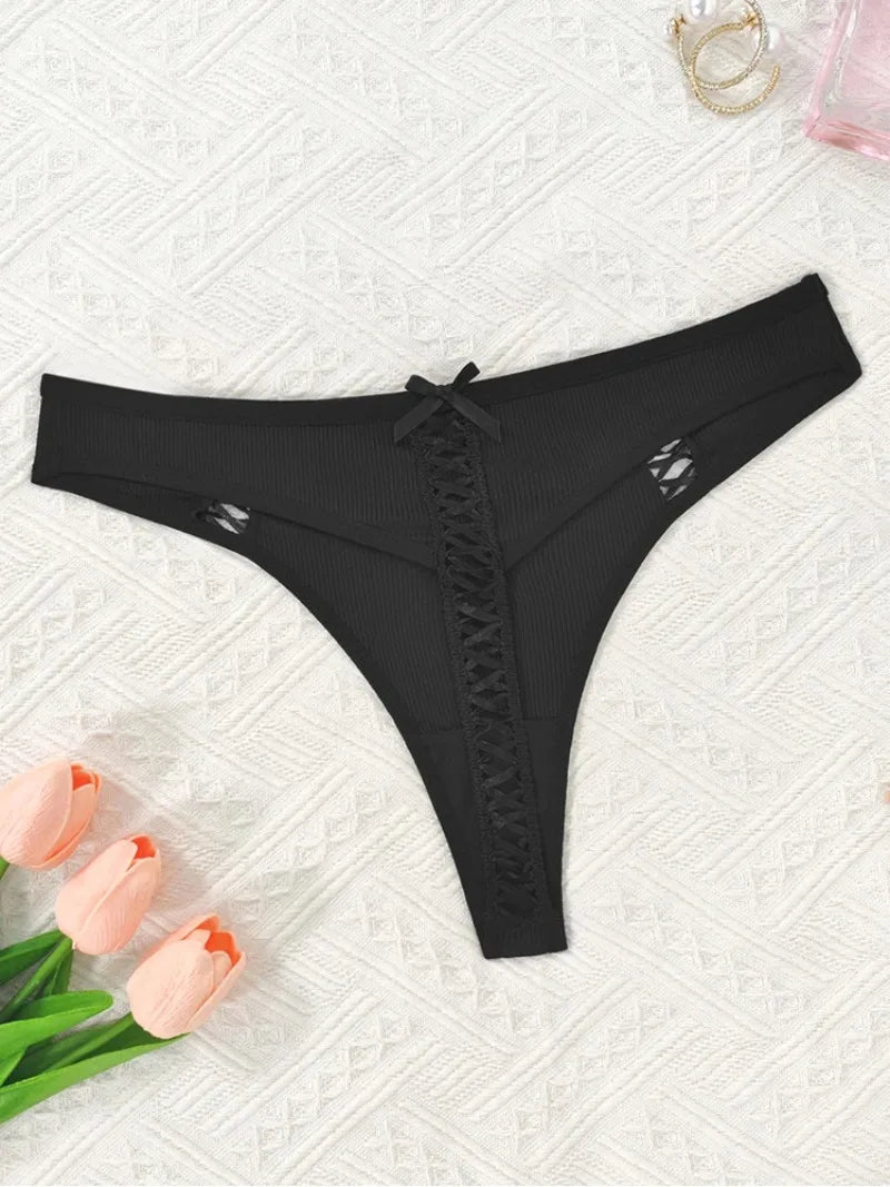 1pcs  Women Low Rise Sexy Thongs Comfortable Bow New Fashion Bandage Female G-string Intimate Lingerie Solid T-back