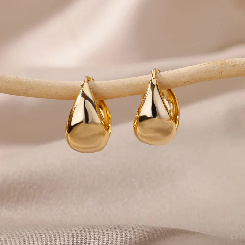 Cubic Zirconia Hoop Earrings For Women Luxury Crystal Zircon Gold Color Stainless Steel Earring Jewelry Wedding Party Gift