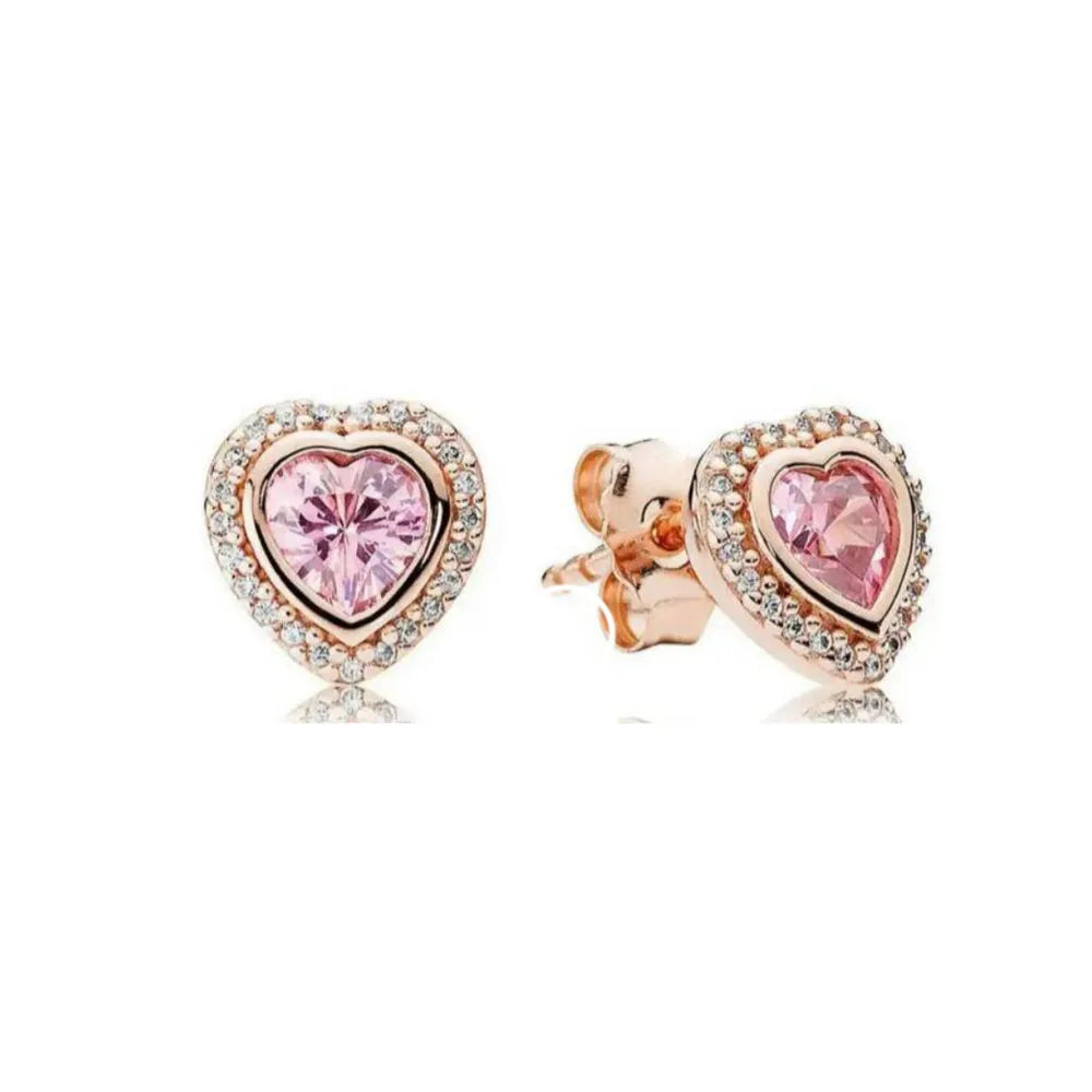 Rose Gold Color 925 Silver Sterling Flower Stud Earrings, Fit Women's Festival Christmas Charm Jewelry Gifts