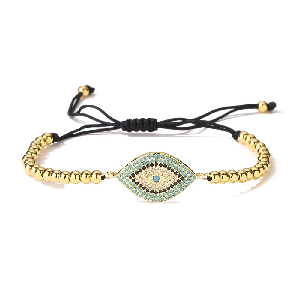 NEWBUY 2023 Fashion Hand Made Black Rope Beads Chain Bracelet Adjustable AAA CZ Zircon Evil Eye Charm Bracelets For Women Girl