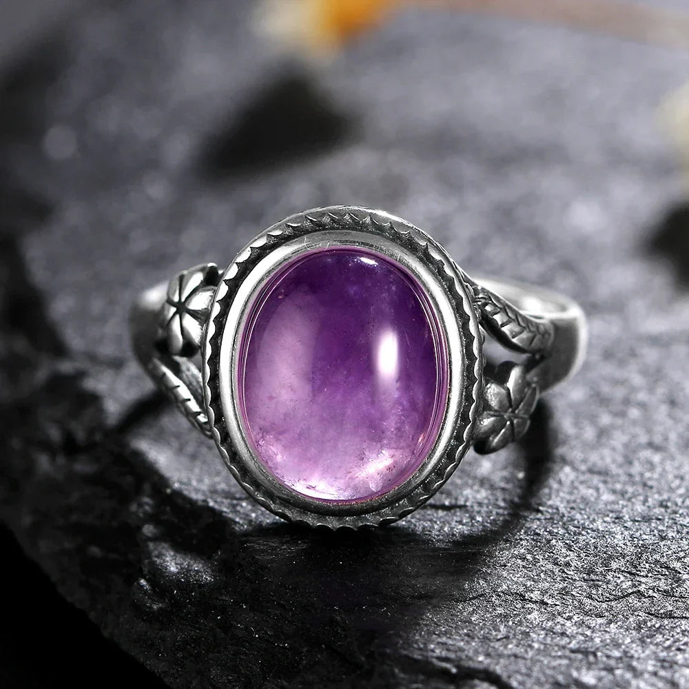 Vinatge Silver Ring Female Jewelry Natural Moonstone Tiger's Eye Personalized Rings for Women Bijoux Wedding Jewelry Gift S925