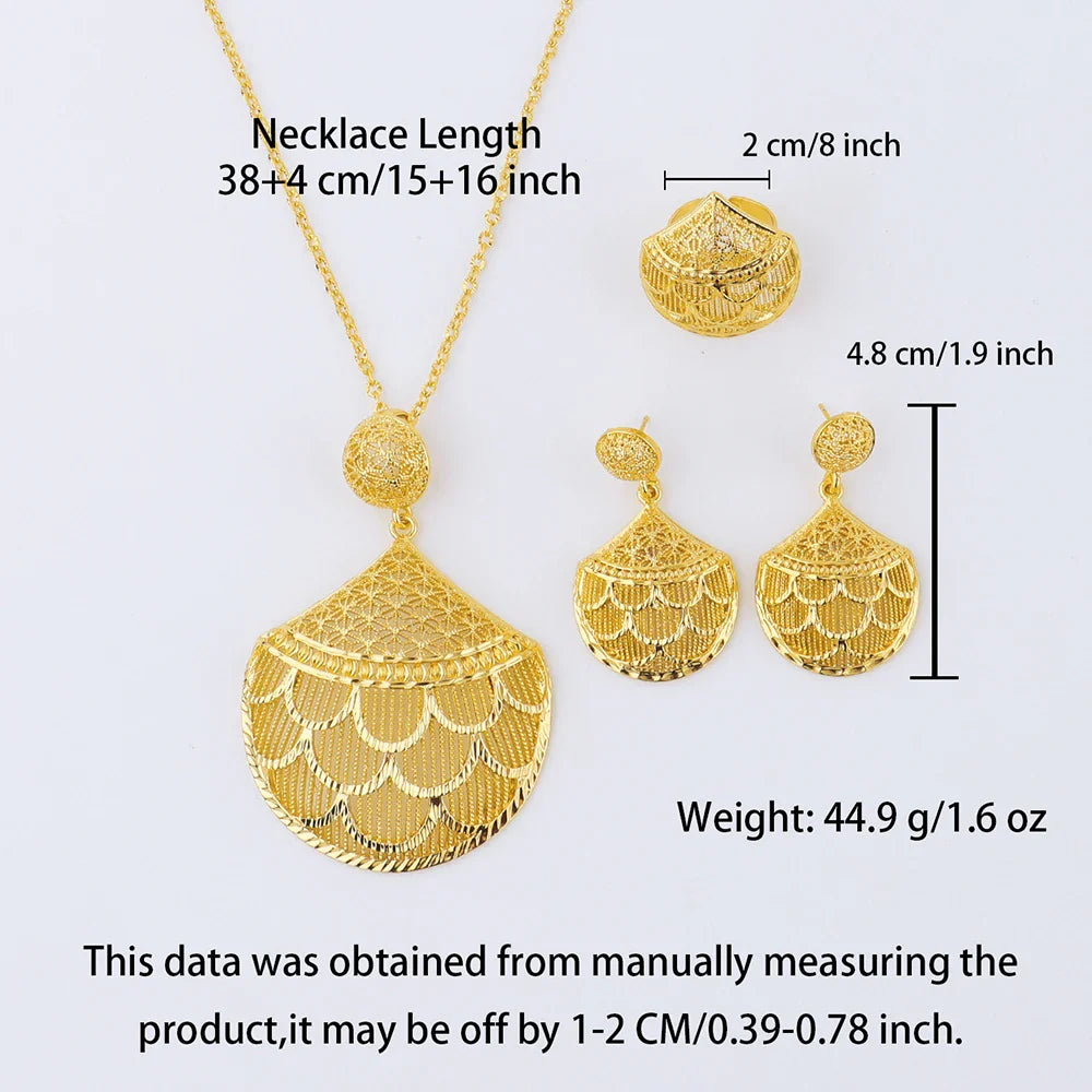 24k gold color party necklace earrings rings set luxury gold jewelry sets for woman wedding party Accessories