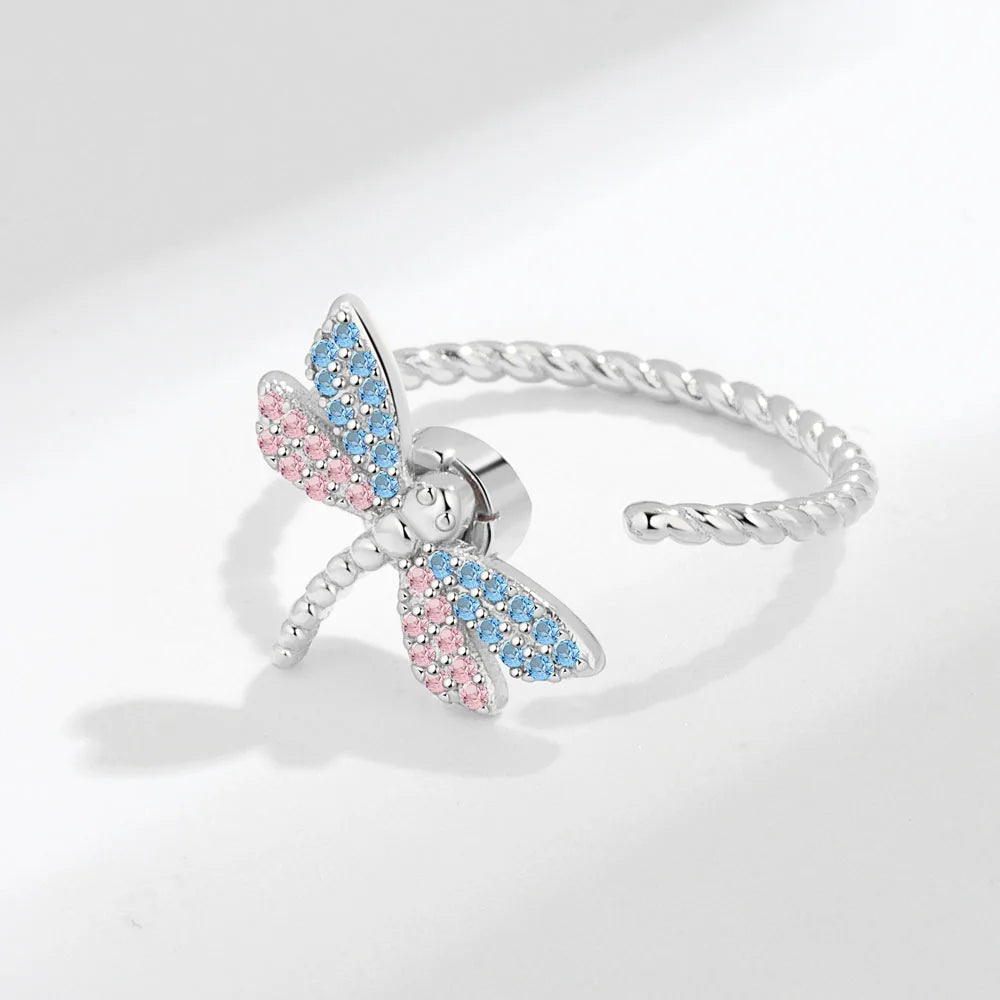 SMJEL Fidget Spinner Ring Anxiety for Women Multiple Crystal Flower Eye Butterfly Animal Ring Rotate Anti Stress Wedding Jewerly