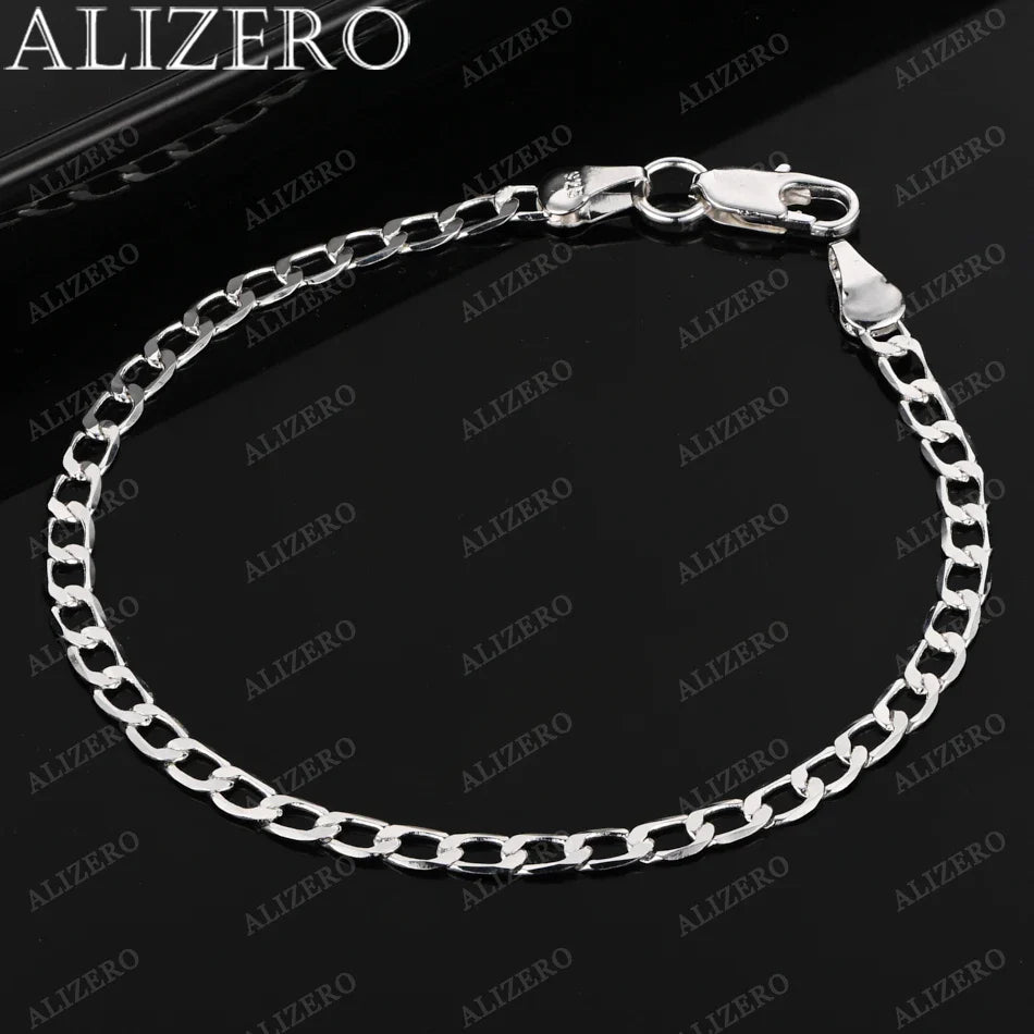 ALIZERO 925 Sterling Silver Bracelet 4/6/8/10/12mm Side Chain Bracelets For Men Women Fashion Fine Jewelry Wholesale