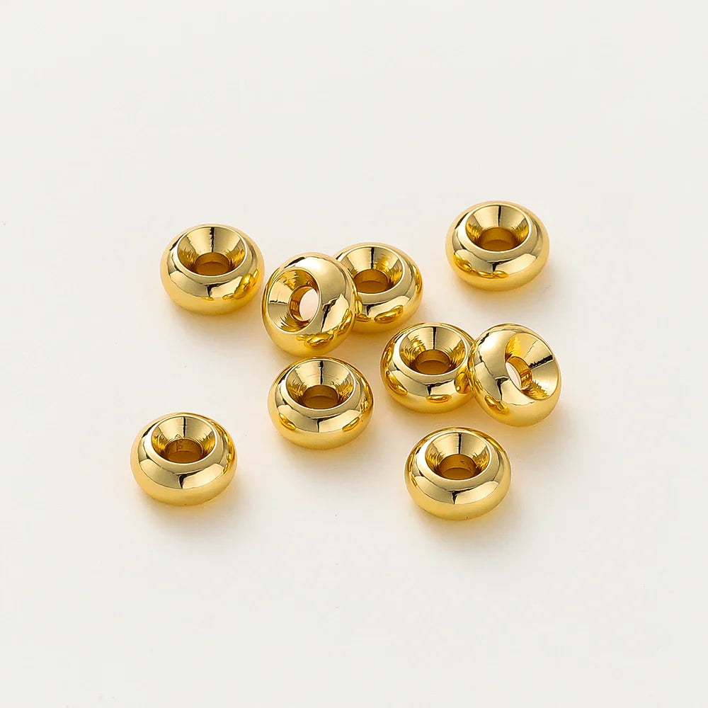 10-30pcs/lot 14K/18K Gold Plated Flat Round Bracelet Spacer Beads Circle Crafts Beads for Necklace Jewelry Accessories Findings