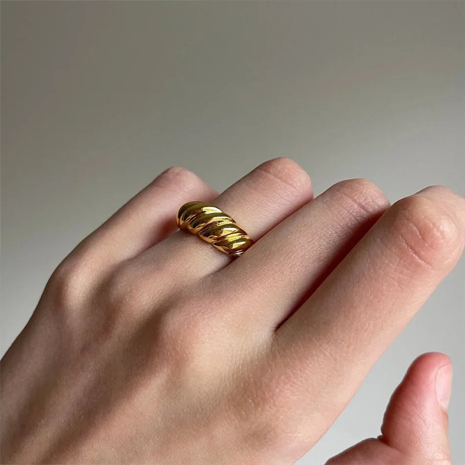 SUNIBI Stainless Steel Ring for Women And Men Classic Gold Color Simple Fashion Style Texture Rings Couple Wedding Jewelry