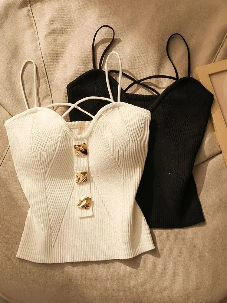 French Style Cross-knit Suspender Camisole Slim High-end Bottom Bandeau Top
