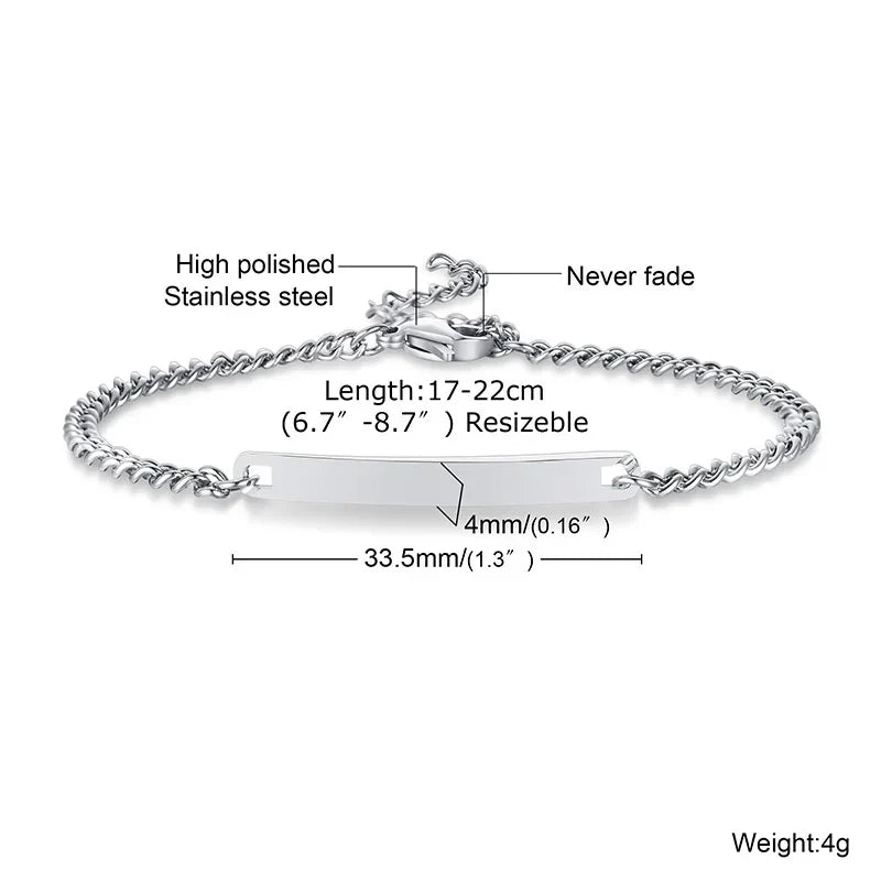 Vnox Minimalist Personalize Engrave Stainless Steel Thin Bar Bracelets for Women Lady Custom Friendship Bridesmaid Gifts Jewelry