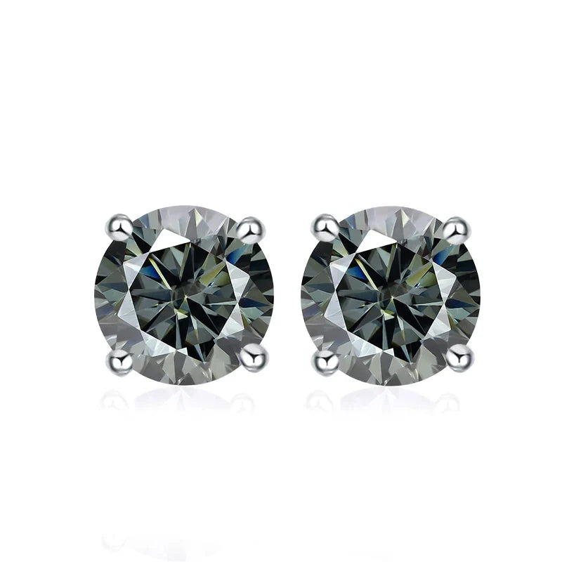 NeeTim 0.5ct 1ct 2ct Moissanite Stud Earrings for Women 925 Sterling Silver Pink Black Blue Grey Sparkling Lab Diamond Earring