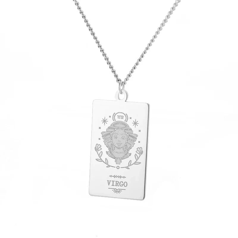 Stainless Steel Zodiac Sign Necklace For Women Vintage Constellation Libra Pendant Chain Collar Aesthetic 2024 New Trend Jewelry